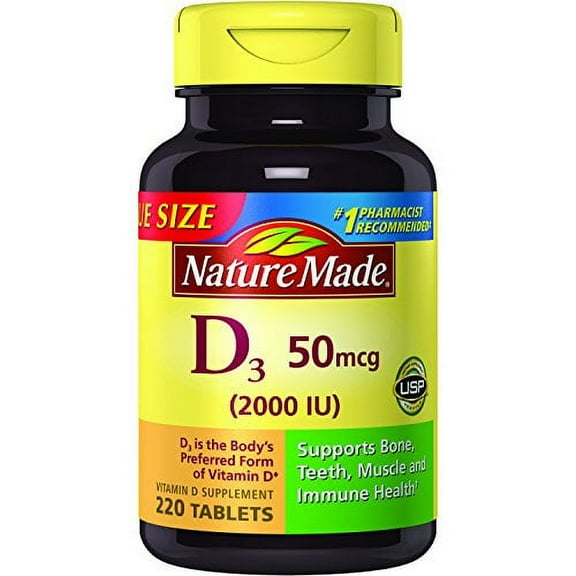 Nature Made Vitamin D3 2000 IU Tablets 220 Ct Value Size (Packaging may vary)