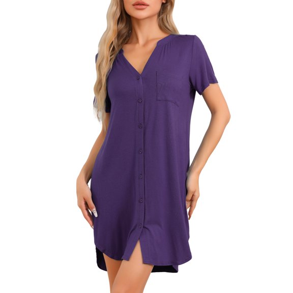 DARING DIVA Women's Short Sleeve Button Down Nightshirt XS Purple