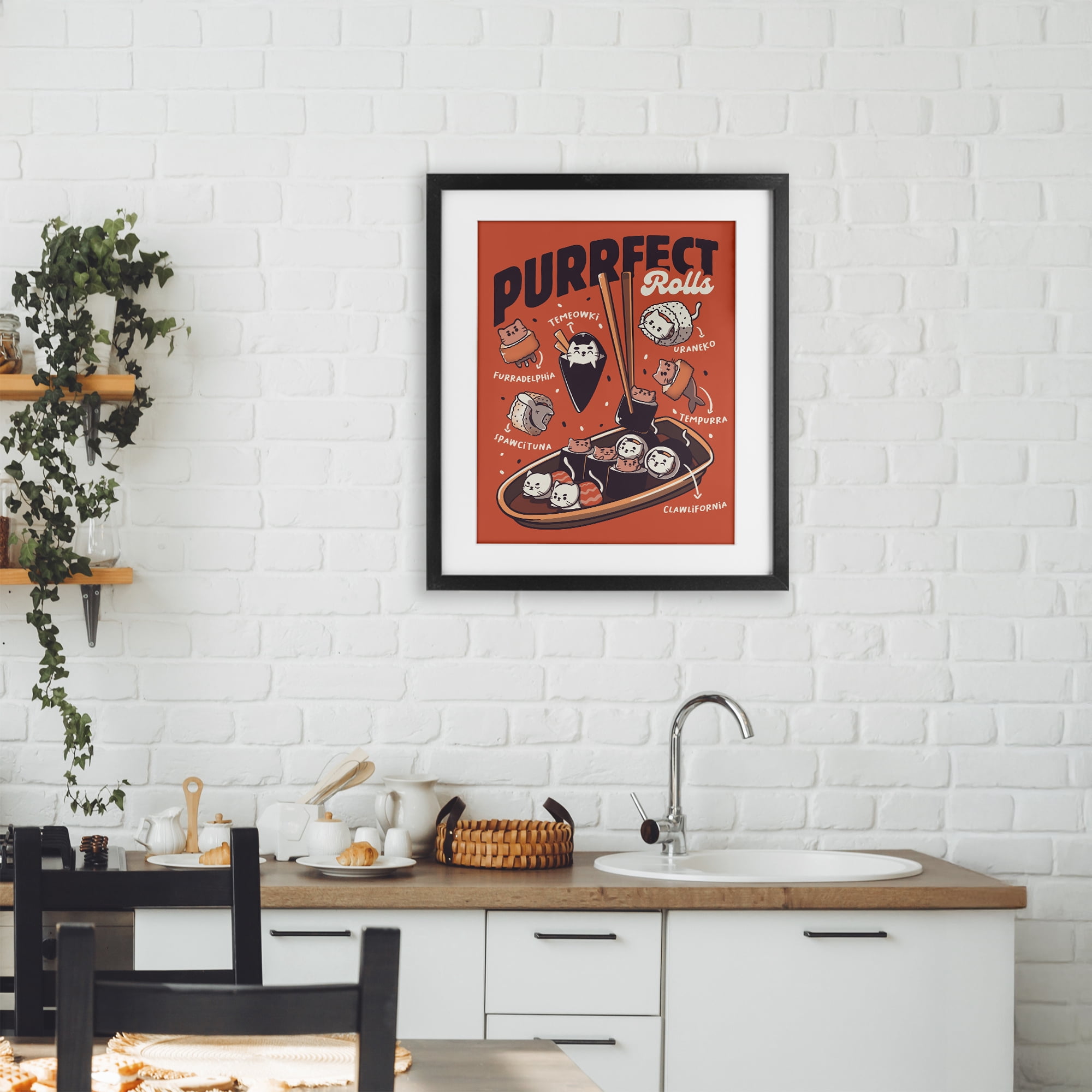 Stupell Industries Purrfect Rolls Sushi Cats Black Framed Print Under Glass, design by Tobe Fonseca