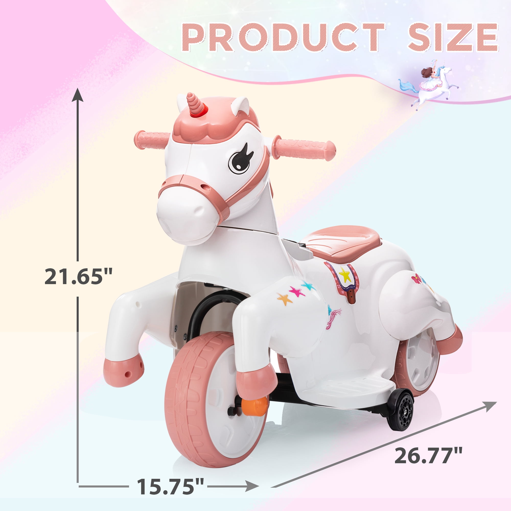 Jaxpety Ride on Unicorn,6V Electric Rocking Horse with Music,Charging Battery,Great Gift for Kids 3-6 Years Old,Pink