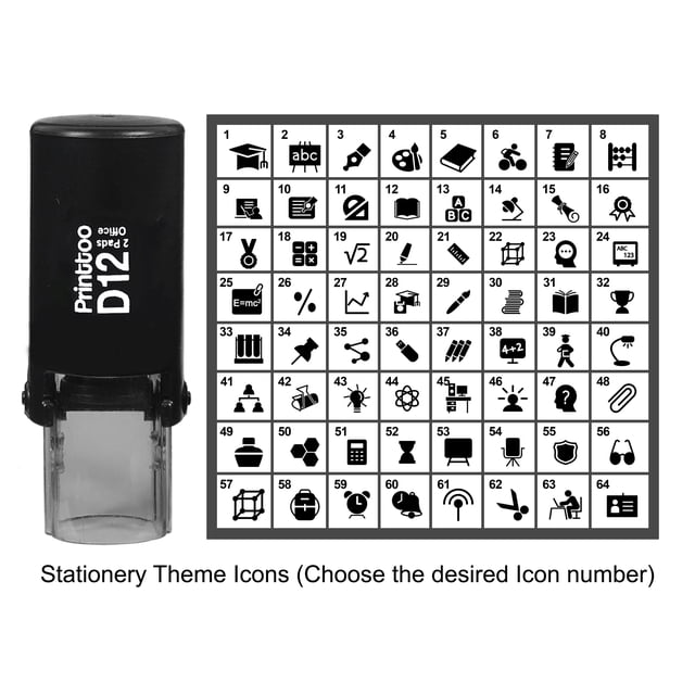 Printtoo Personalized Stationery Theme Icons Round Rubber Stamp Self Inking Stamper 12 mm-Black
