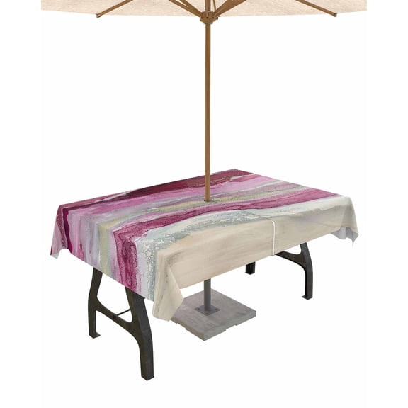 Boanket Outdoor Tablecloth with Umbrella Hole for Patio/Picnic/Party/Camping, Pink Coastal Waterproof Table Cloth Rectangle Table Cover Washable, Summer Beach Nautical Abstract Art (54"x 80")