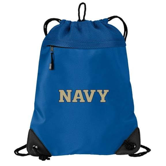Naval Academy Cinch Backpack OFFICIAL USNA Navy Drawstring Bag String Pack Mesh & Microfiber - Two Sections