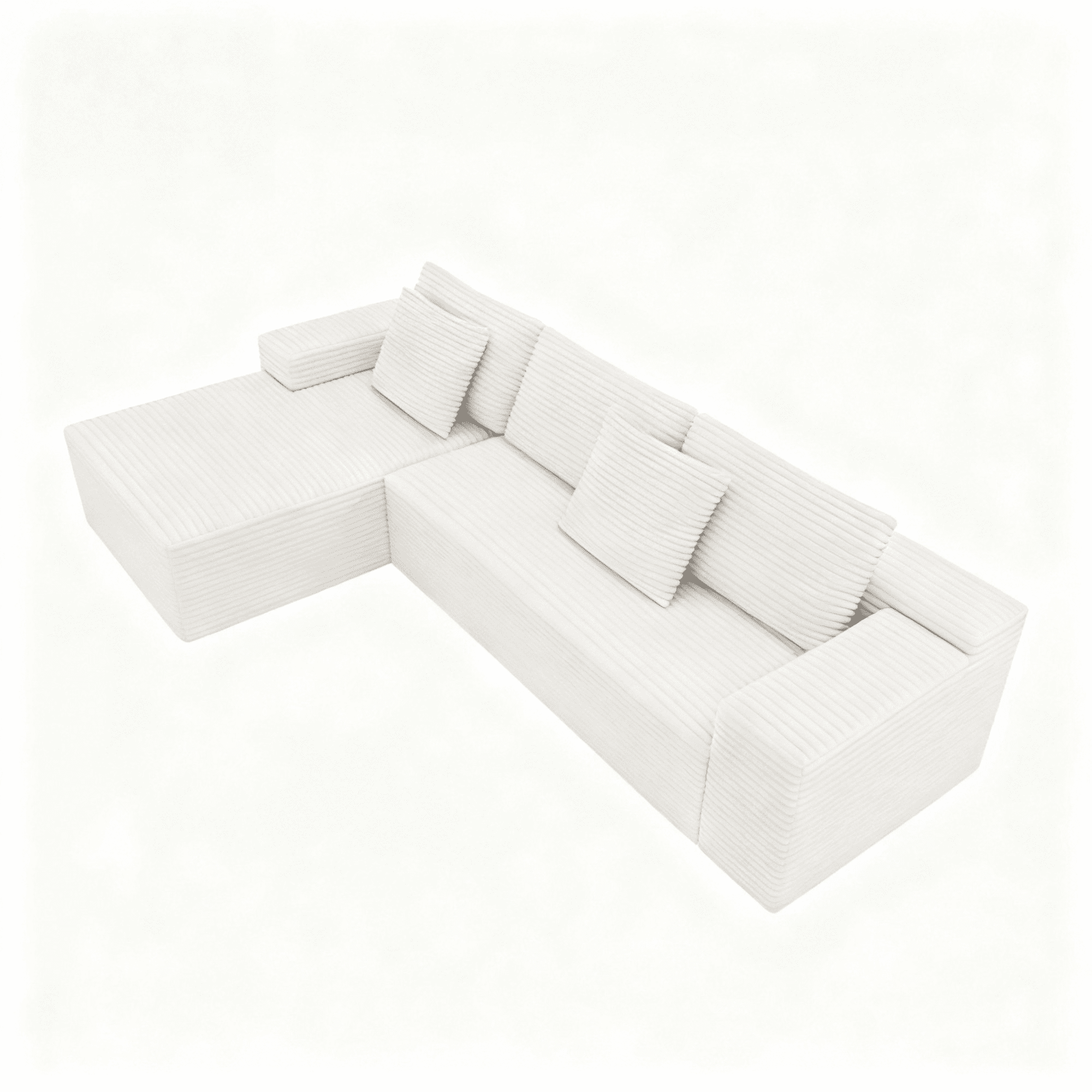 104 Inch Wide White Corduroy Sectional Sofa, Modular 2-Piece Set for Large Living Rooms, Features Reversible Chaise and High-Resilience Sponge