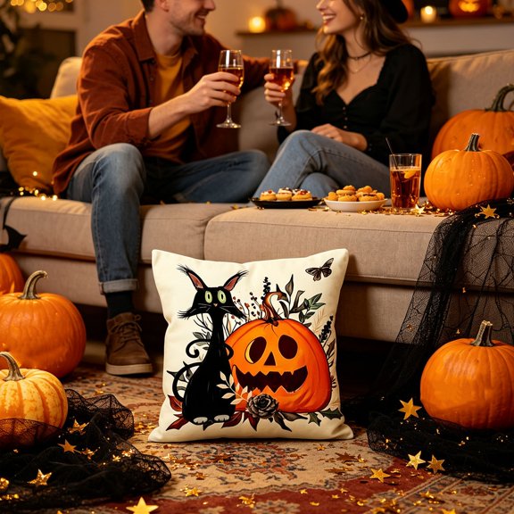 EWASWON Halloween Pillow Covers 18x18 Ghost Pumpkin Throw Pillows Soft Fall Decor Cushion Cases for Sofa Bedroom