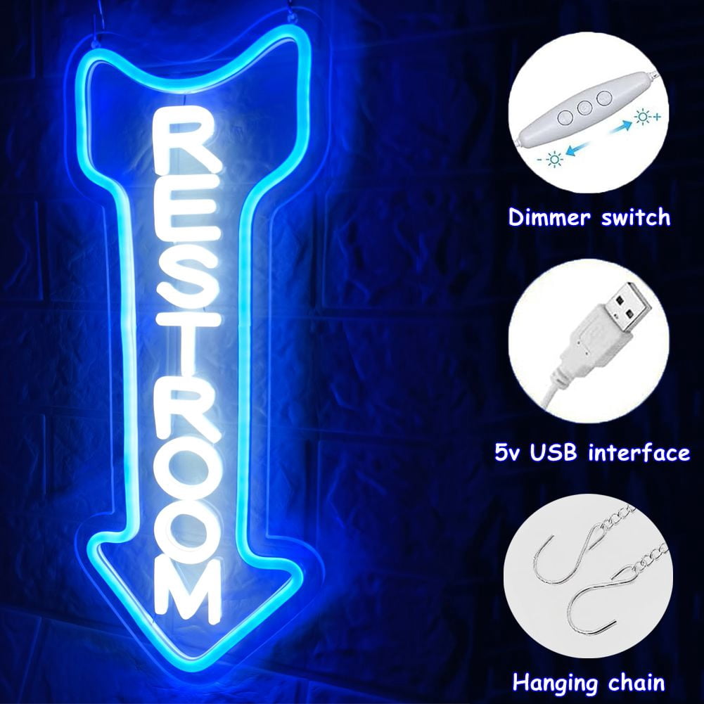 Restroom Neon Sign for Wall Decor,Toilet Neon Light with Arrow for Bar, Restaurant,Store,Bathroom Office Hotel Decoration (go)