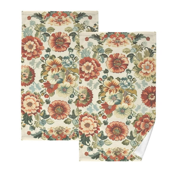 Vintage Medallion Floral Flowers Hand Towels Cotton Bath Towels Large Face Towels Absorbent for Bathroom 2 Packs
