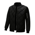 thumbnail image 2 of LMOIPLI Men's Quilted Baseball Fleece Jacket Slim Fashion Ribbed Collar Winter Warm Loose Jacket with Pockets Black XXL, 2 of 8
