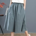 thumbnail image 3 of AWXNJUX Pants for Women Plus Size Women's Pants Summer Loose Wide Leg Pants Elastic Waist Ladies Culottes Capri Pants Chiffon Pants Women’S Pants Casual Womens Pants (Blue,XXXXL), 3 of 3