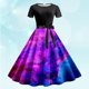 thumbnail image 1 of Vestidos Casuales Para Mujer Vestido Casual de Verano de Manga Corta Con Cuello Redondo y Cinturón Extraíble Con Estampado de Galaxia, 1 of 3