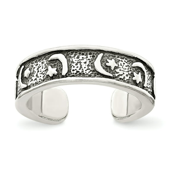 Primal Silver Sterling Silver Antiqued Moon and Star Toe Ring