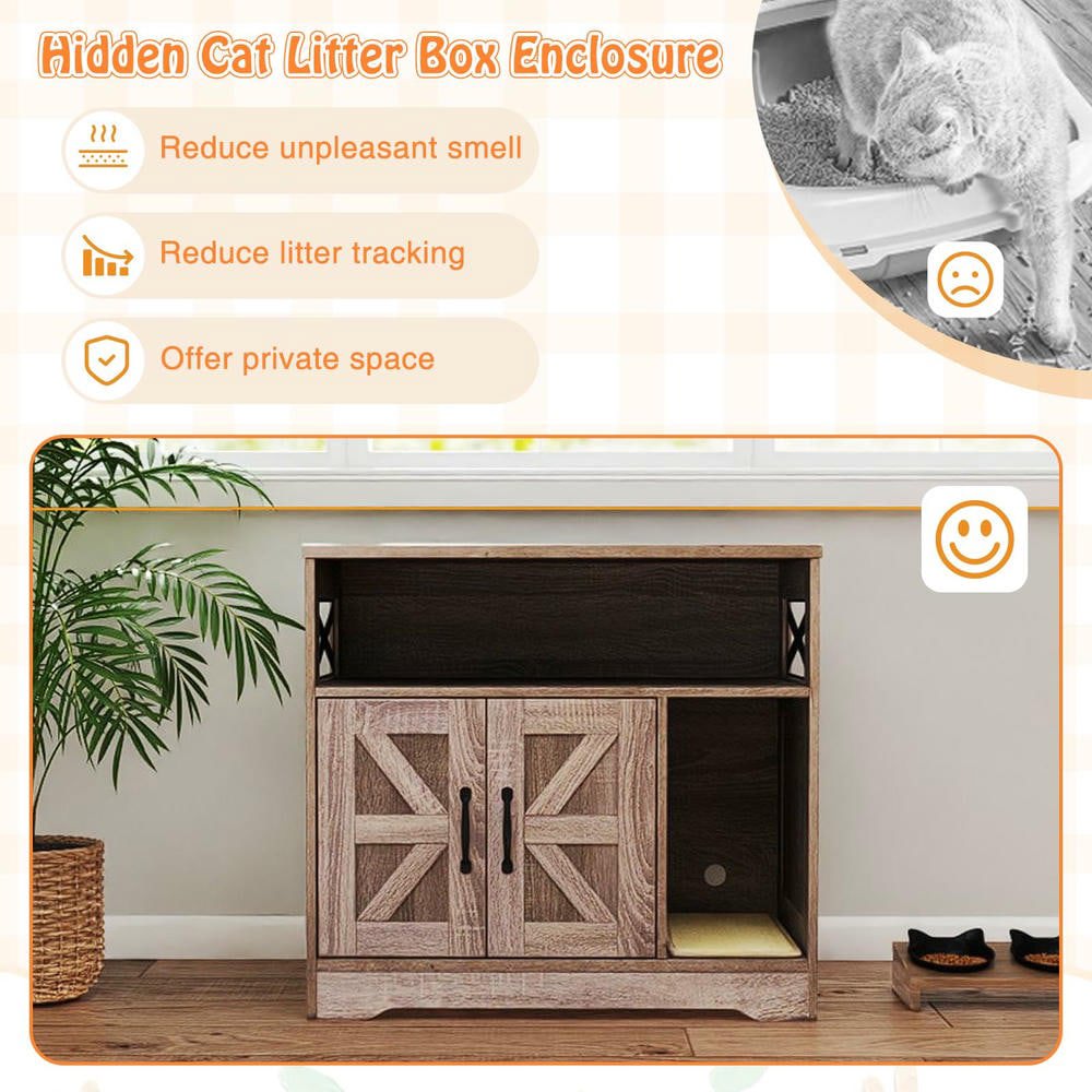 Resenkose Hidden Cat Litter Box Enclosure Washroom Furniture with Built-In Storage for Pet Supplies, White