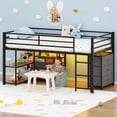 thumbnail image 2 of Zimtown Twin Size Low Loft Bed with Storage Drawer and Shelf, Floor Bunk Bed Frame with LED Light, Black, 2 of 9