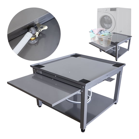 EZ Laundry Pedestal Compact 24" x 18" Washer Dryer Riser with Pull-Out Storage Shelf Gray