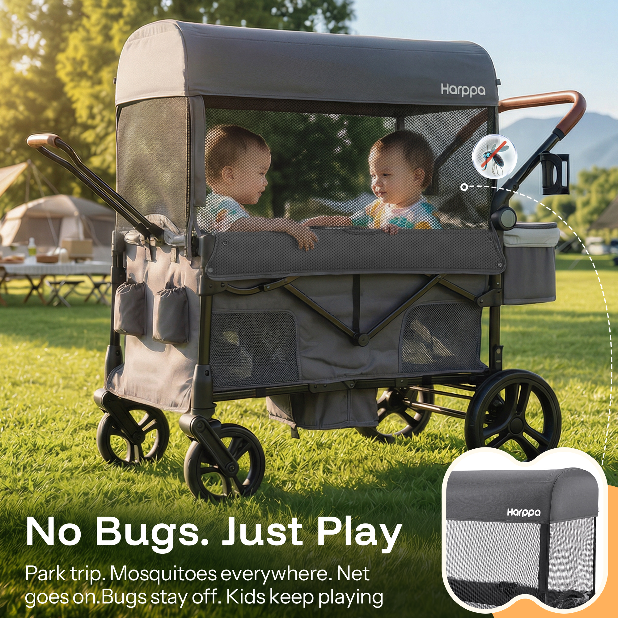 HARPPA Foldable Wagon Stroller for Two Toddlers photo 4