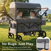 HARPPA Foldable Wagon Stroller for 2 Toddlers with Pull & Push Handle, Canopy, 32.9lbs,Gray