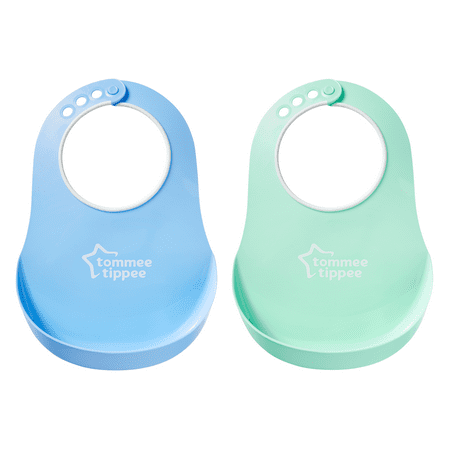 Tommee Tippee Essentials Bib with Crumb Catcher, BPA-Free, Dishwasher-Safe – 6+ months, 2 Count (Colors Will Vary)