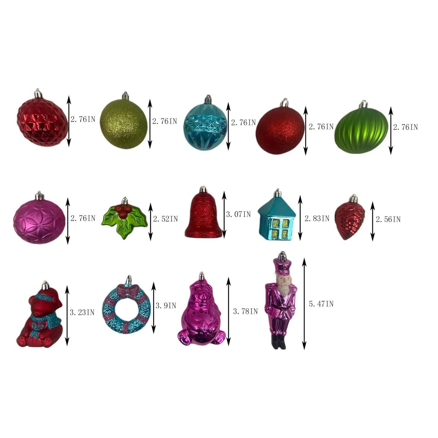 Holiday Time 50-Count Iconic Symbols of Christmas Shatterproof Christmas Ornaments, Whimsy Theme