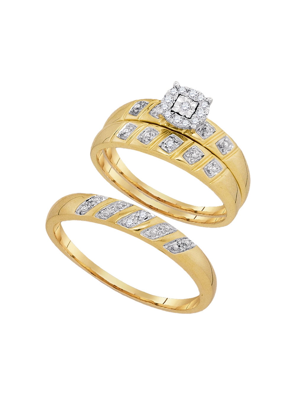 1.20 CT Diamond His & Her Trio Couple Wedding Ring Set 14k Yellow Gold Finish 
