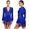 thumbnail image 2 of Aislor Women Latin Tango Fringe Dance Dress Singer Performance Stage Ballroom Rumba Chacha Skirt Royal Blue XL, 2 of 7