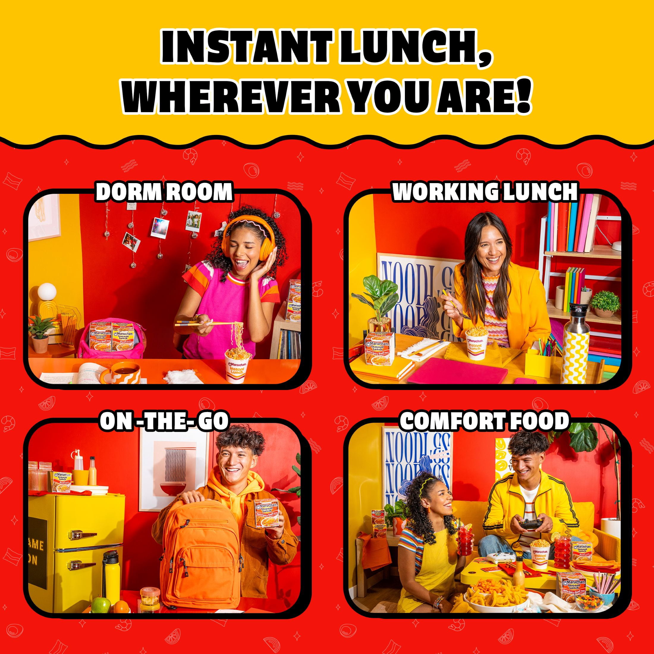 (12 pack) Maruchan Instant Lunch Hot & Spicy Beef Ramen Noodles Cup, 2.25 oz, Ready-To-Eat