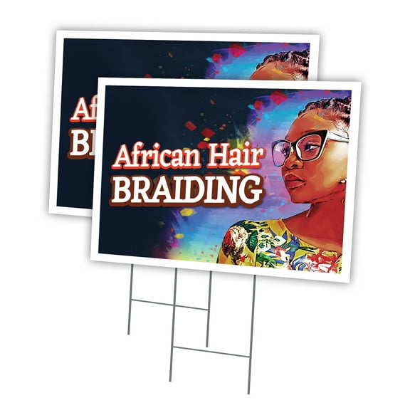 African Hair Braiding 2 Pack Of 18" x 24" Yard Sign & Stake | Advertise Your Business | Stake Included Image On Front Only | Made in The USA