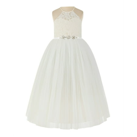

Ivory Lace Halter Wedding Flower Girl Dress Pageant Gown for Toddlers 213R4