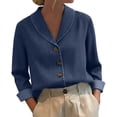 thumbnail image 3 of Women's Denim Button Down Collar Shirt Tops Blouses Tunics Casual Loose Fit Long Sleeve Solid Color Relaxed Comfortable Work Office Vacation Outfits Fashion Essential Gift for Women, 3 of 9