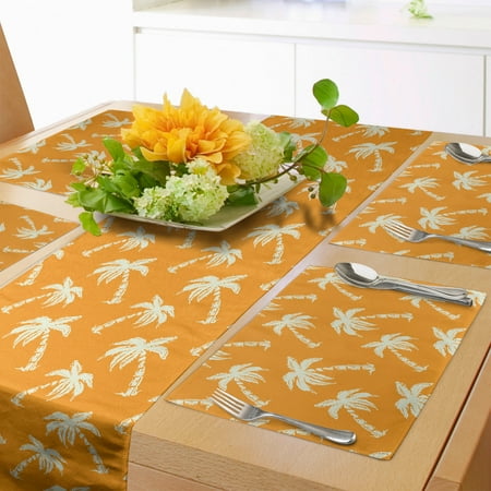 

Orange Table Runner & Placemats Abstract Tropical Pattern with Irregular Palm Trees Exotic Summer Vibe Set for Dining Table Placemat 4 pcs + Runner 14 x72 Marigold Pastel Green by Ambesonne