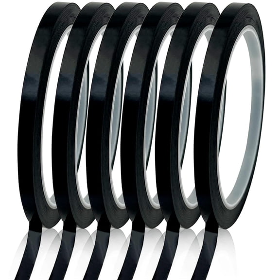 6 Rolls Whiteboard Tape, 1/4 in (6mm) x 197 Feet Per Roll, Black Pinstripe Tape for Dry Erase Board, White Board Accessories, Art & Craft Tape, Black Washi Tape for Charts, Grids and Crafts