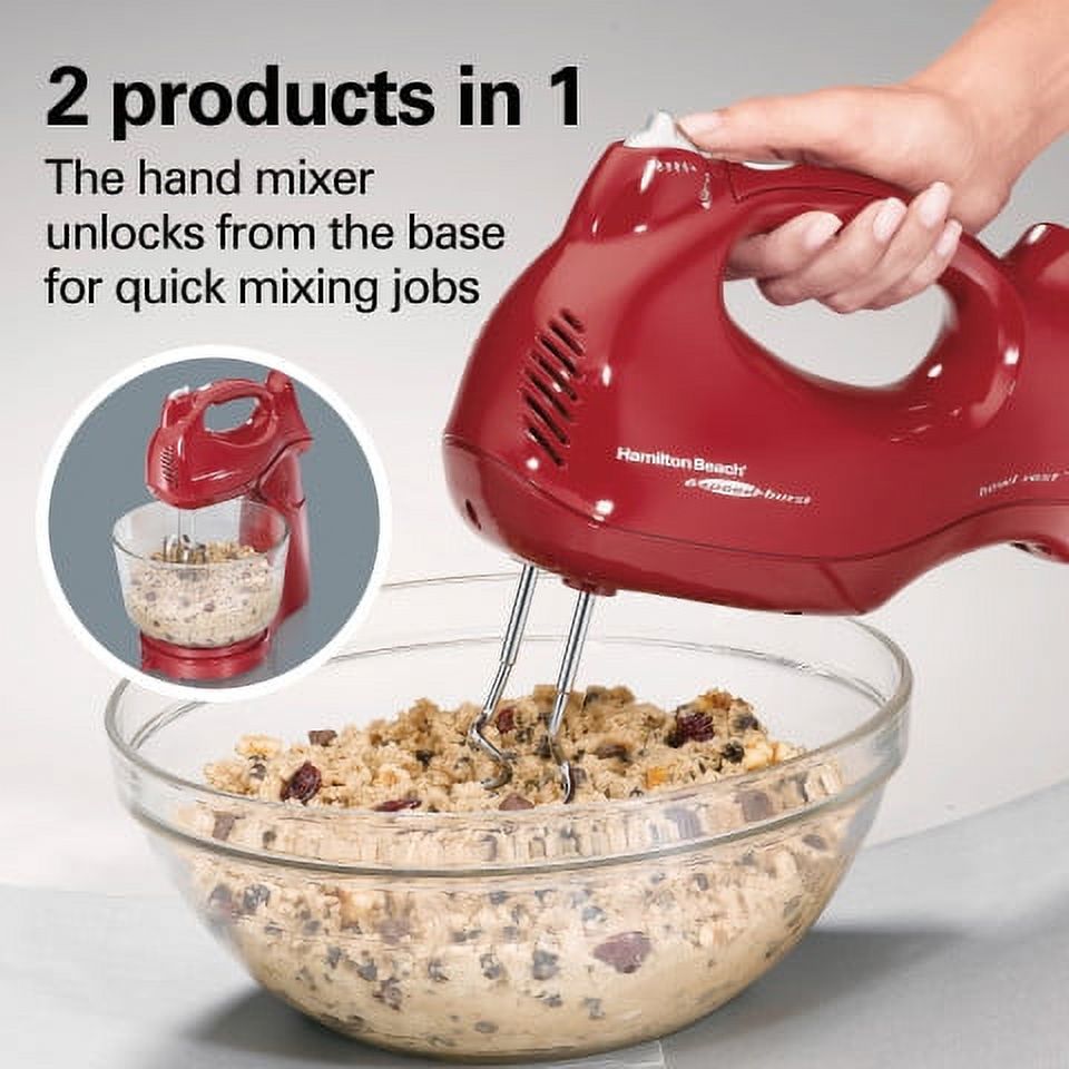 Hamilton Beach Power Deluxe Stand and Hand Mixer, 6 Speeds, 4 Quarts, Red, 64699 - image 5 of 8