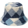 thumbnail image 3 of CoCopeaunts British Style Bucket Hat for Men Colorful Geometric Plaid Fleece Lambs Wool Winter Outdoor Warm Fisherman Hats, 3 of 8