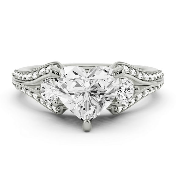 Silvago Jewelry 2.13 Ct Heart Cut Solitaire Engagement Ring - 14K White Gold Plated 3-Stone Wedding Ring for Women - Moissanite with Split Shank Design