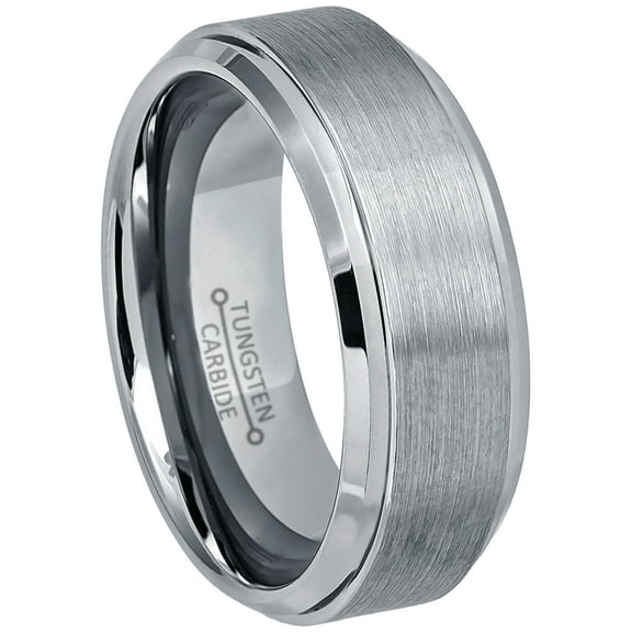 Brushed Tungsten Wedding Band - Stepped Edge Comfort Fit Tungsten Carbide Ring - Tungsten Anniversary Ring - TN162s5