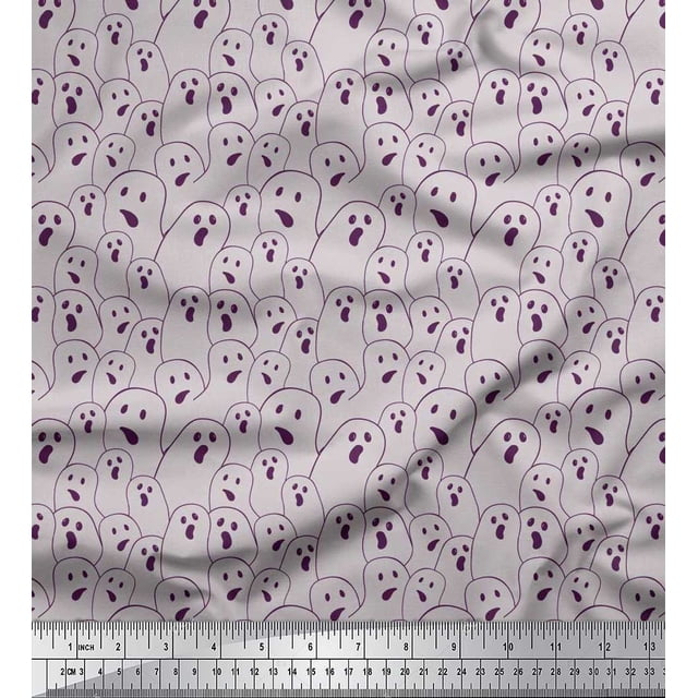 Soimoi Poly Georgette Fabric Ghost Halloween Print Fabric by The Yard 42 Inch Wide