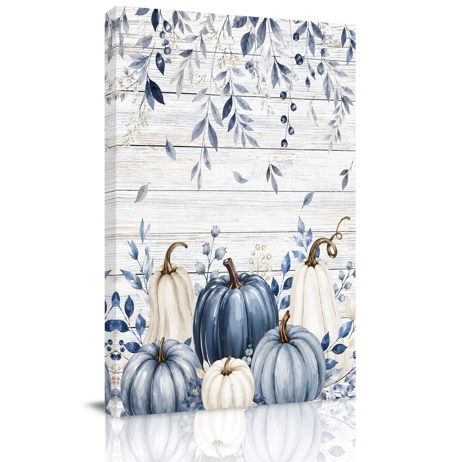 Canvas Wall Art Navy Blue Pumpkin Fall Framed Canvas Prints for Hallway Living Room Thanksgiving Weeping Botanical Wooden Extra Large Gallery Wrapped Wall Decor for Home Office Gifts 20 x30