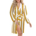 thumbnail image 5 of Aesthetic Chrome Yellow And White Vertical Night Robe Long Sleeve V Neck Robe With Belt Women's Sleepwear Dresses, 5 of 9