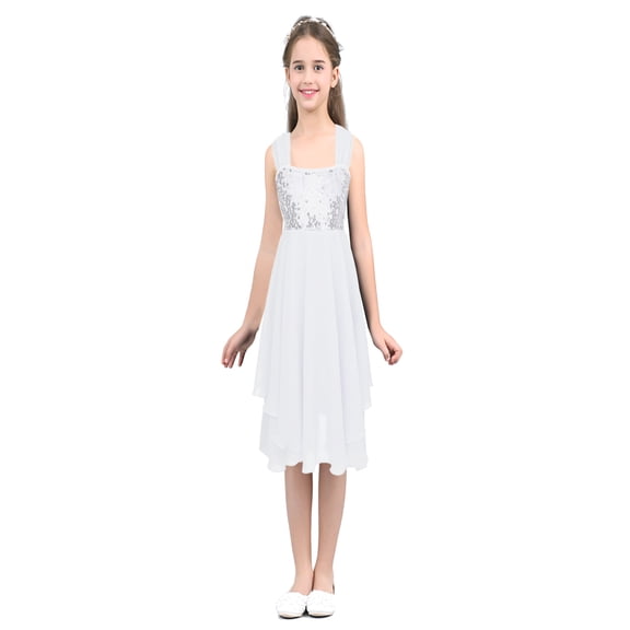 Alvivi Girls Chiffon Sequins Ballet Dance Dress Adjustable Shoulder Straps Leotard Dancewear 2-14