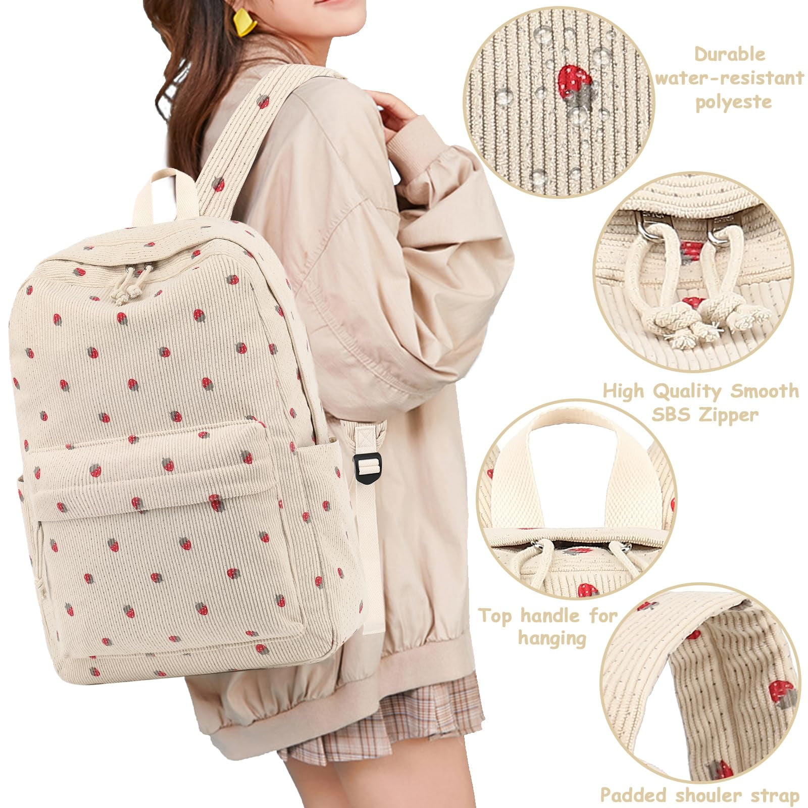 Soda Candy Backpacks for Girls Corduroy 3pcs School Backpack Set with Lunch Bag Pencil Pouch Kids Bookbag for Elementary Middle High School Travel Daypack