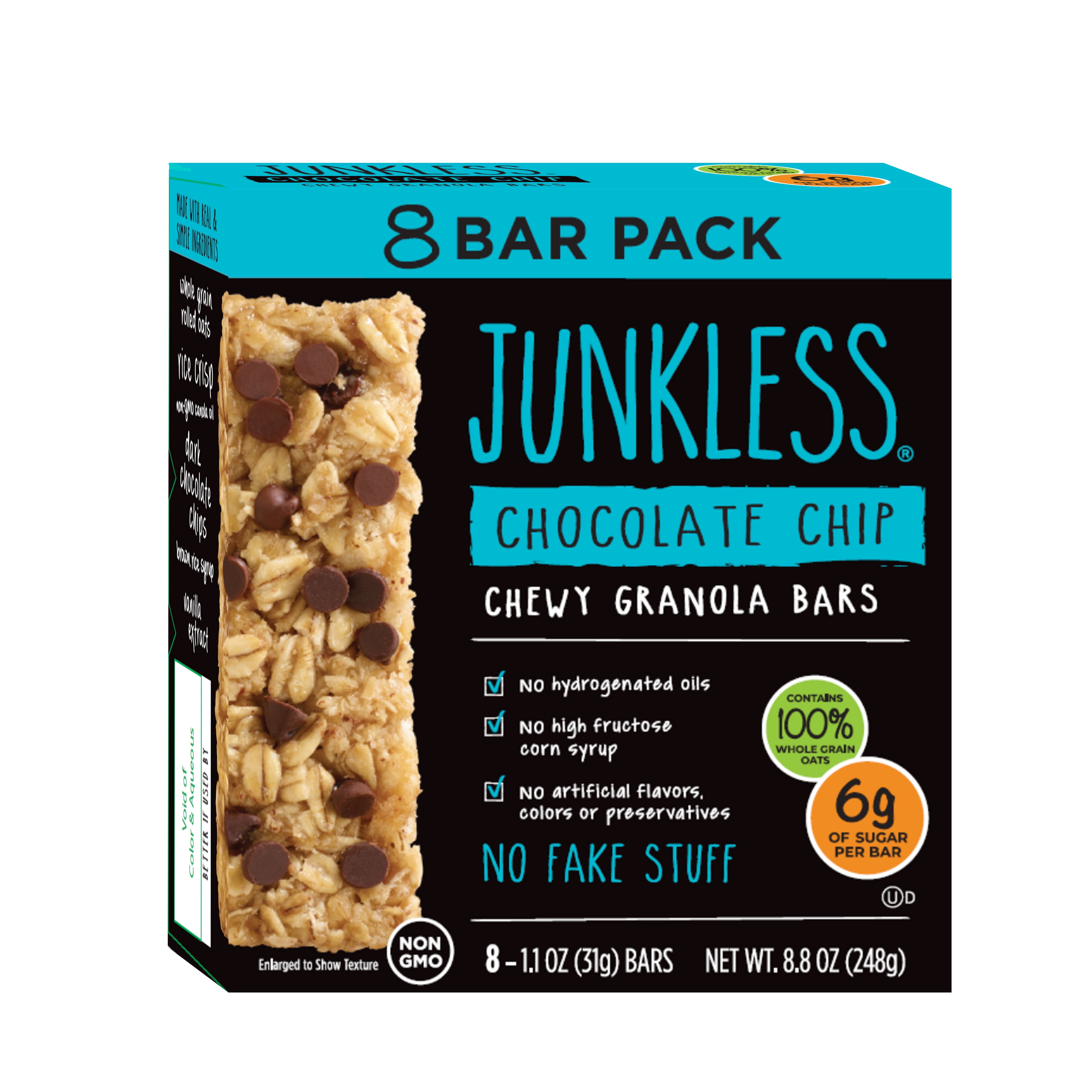 JUNKLESS Non-GMO Delicious Chewy Chocolate Chip Granola Bars, 1.1