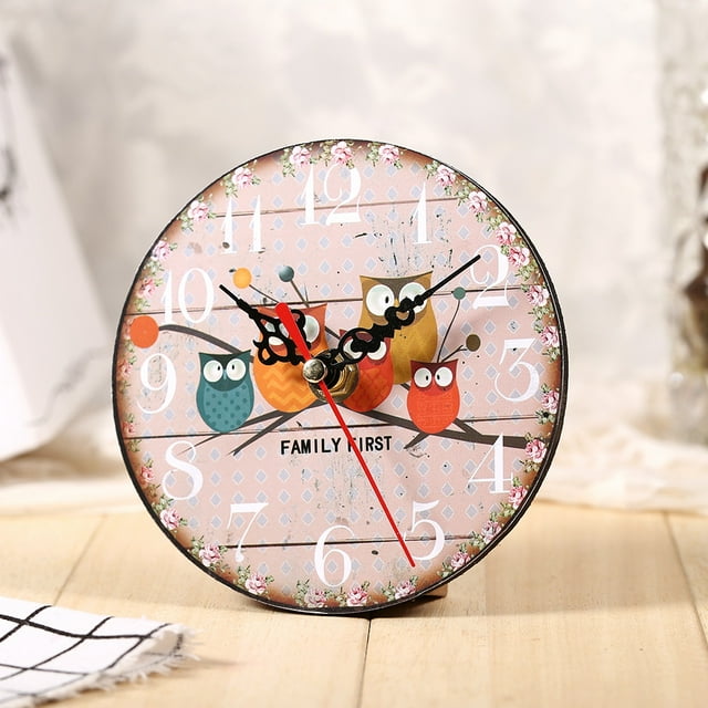 Reloj de pared redondo, 1 pieza, antiguo, creativo, Vintage, diseo de búho, reloj de pared redondo de madera, decoración para el hogar y la Oficina #7 LYUMO No se aplica