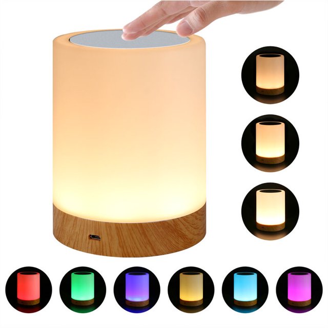 Lampe de chevet LED intelligente, 3 niveaux de luminosité, lampe de chevet multicolore avec fonction minuterie, commande tactile, Kuyhfg Bienvenido a Kuyhfg