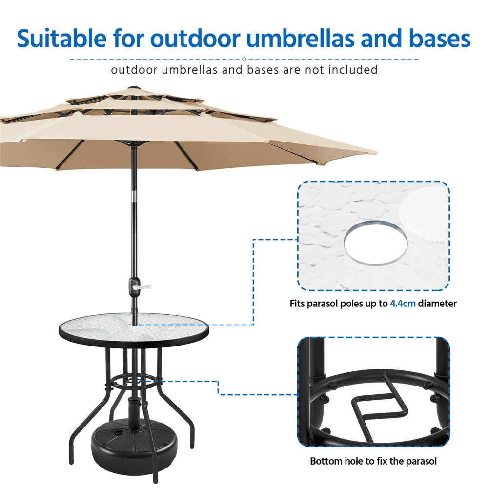 Alden Design 31.5" Round Patio Bistro Coffee Table with Tempered Glass Top for Balcony Garden, Black