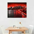 thumbnail image 2 of C04-GENYS  Large New York City Wall Art Brooklyn Bridge Night View Picture Canvas Print Black and Red City Poster Painting Modern Home Office Living Room Decoration 24"x48" (Red), 2 of 4