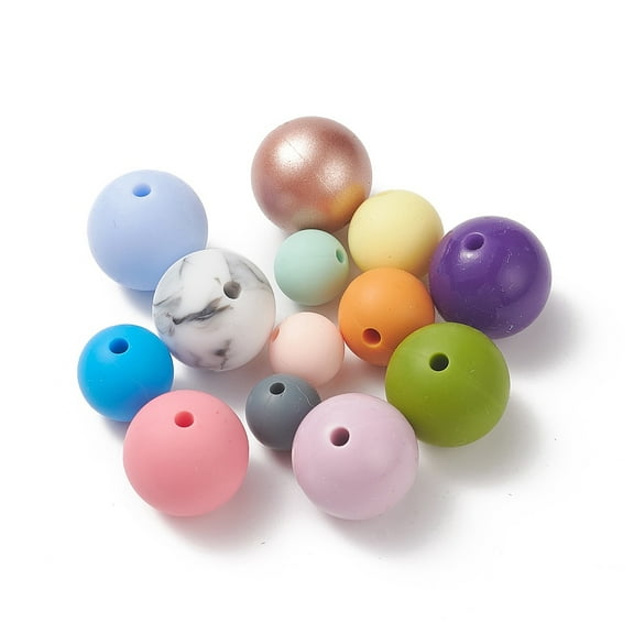 Silicone Beads DIY Nursing Necklaces Making Chewing Pendants for Teethers Round Mixed Color 9~15mm Hole: 2mm DIY