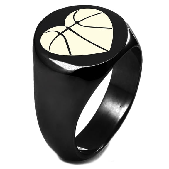 Sterling Silver Love Basketball Heart Engraved Round Flat Top Polished Ring