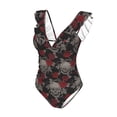 thumbnail image 4 of Yiaed Skull and Red Roses Print Women's Ruffled One Piece Swimsuit V Neck Swimwear Slimming Monokini for Woman-Large, 4 of 8