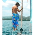 thumbnail image 3 of HAPPY BAY Men's Pareo Swim Trunk Surfing Sarong Long Beach Wrap One Size Aqua, Hibiscus Palm Summer Vacation Aloha, 3 of 5