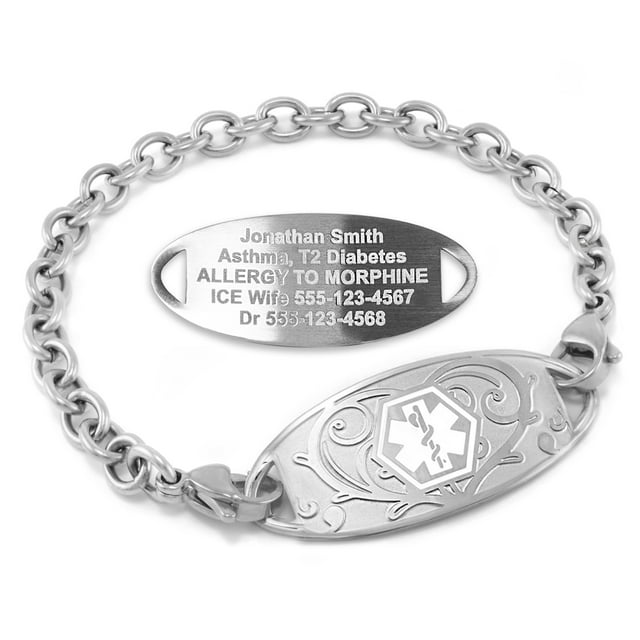 MedicEngraved Stainless Steel Custom Medical Alert Bracelet - 5mm Oval Link