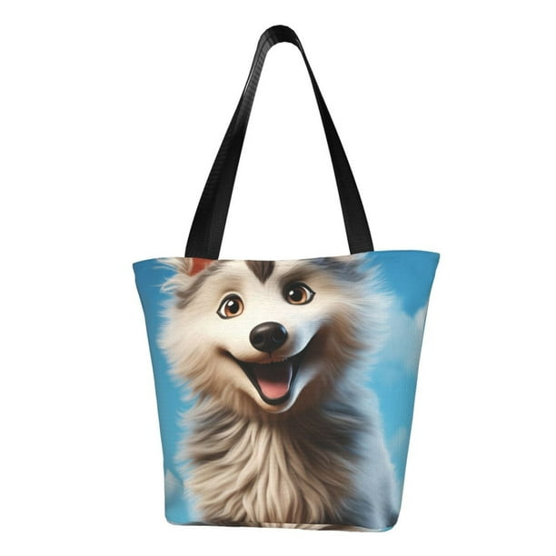 Fotbe Blue Sky Cute Wolf Bolsa de Playa con Estampado, Bolsa de Hombro, Bolsa de Mano Espaciosa, Bolsa de Viaje Ligera, Bolsa de Compras Versátil